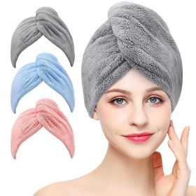 Women 3 PC Microfiber Hair Towel Wrap Ultra Absorbent Hair Turbans for Curly, Long & Thick Hair (Blue,Grey,Pink)