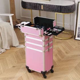 4-in-1 Aluminum Alloy, Trolley, Vanity Case, Embroidery Box (Option: Pink)